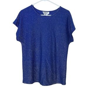 Vtg Cervelle Metallic Blue Top Blouse 70s 80s 90s Retro  Discotheque MEDIUM M